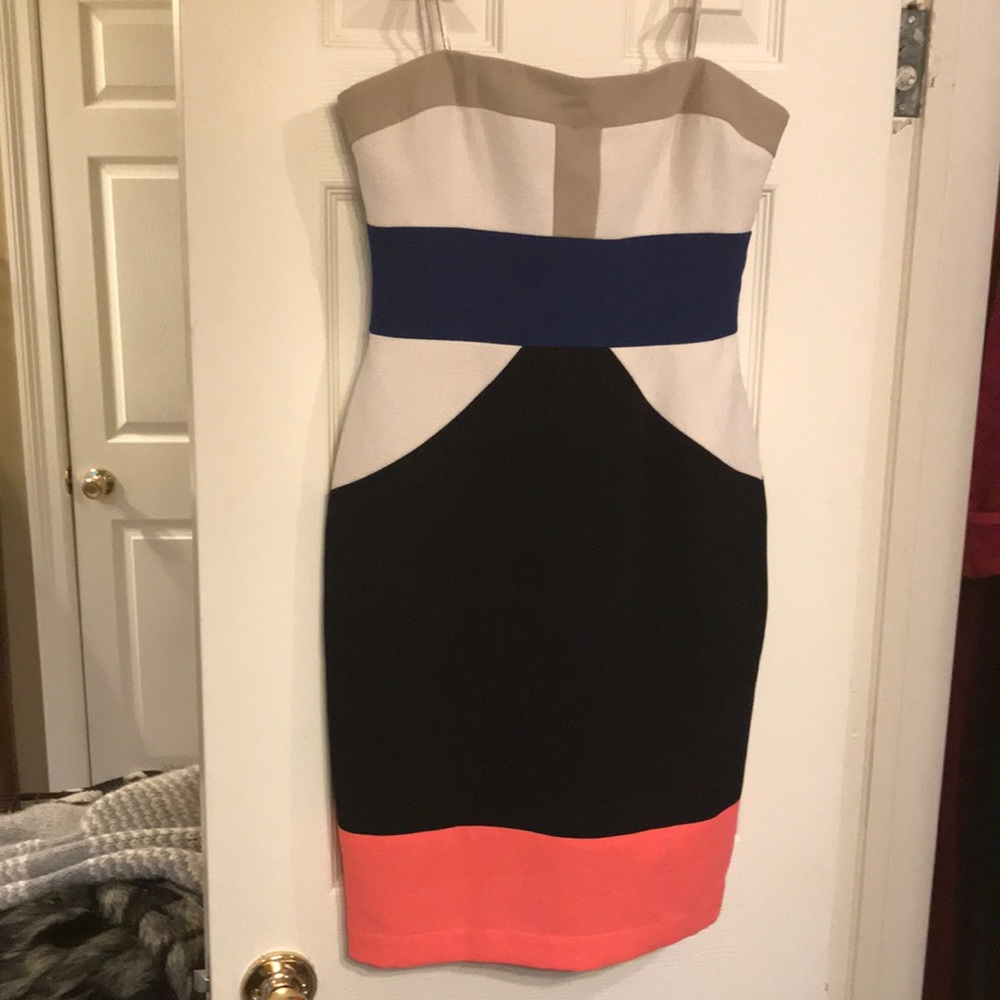 Strapless multicolor BCBG “Reece” dress